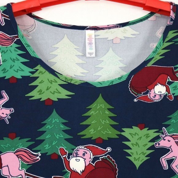 LuLaRoe Classic T Shirt Top Christmas Pink Unicorns Santa Sleigh Blue‎ XL - Picture 9 of 11